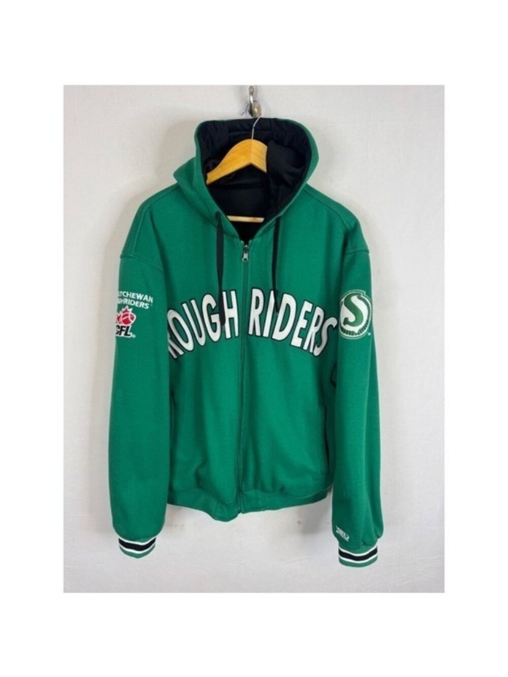 Waves Saskatchewan Roughriders CFL Reversible Full Zip Hoodie Green Black XL